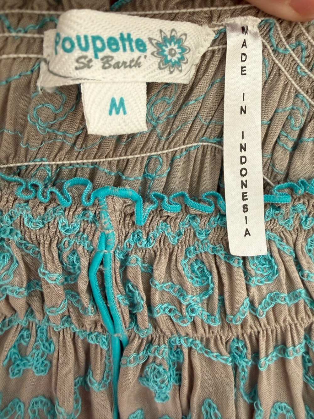 Poupette St. Barth Embroidered Off Shoulder Blouse Boho Beachy Resort Gray M - Picture 3 of 10